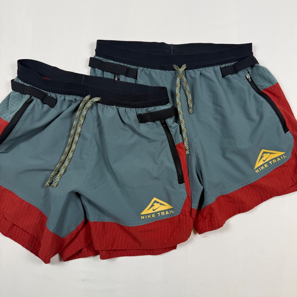 Lot of 2 Nike Trail Mens Running Shorts Teal Red Colorblock Utility Pockets READ